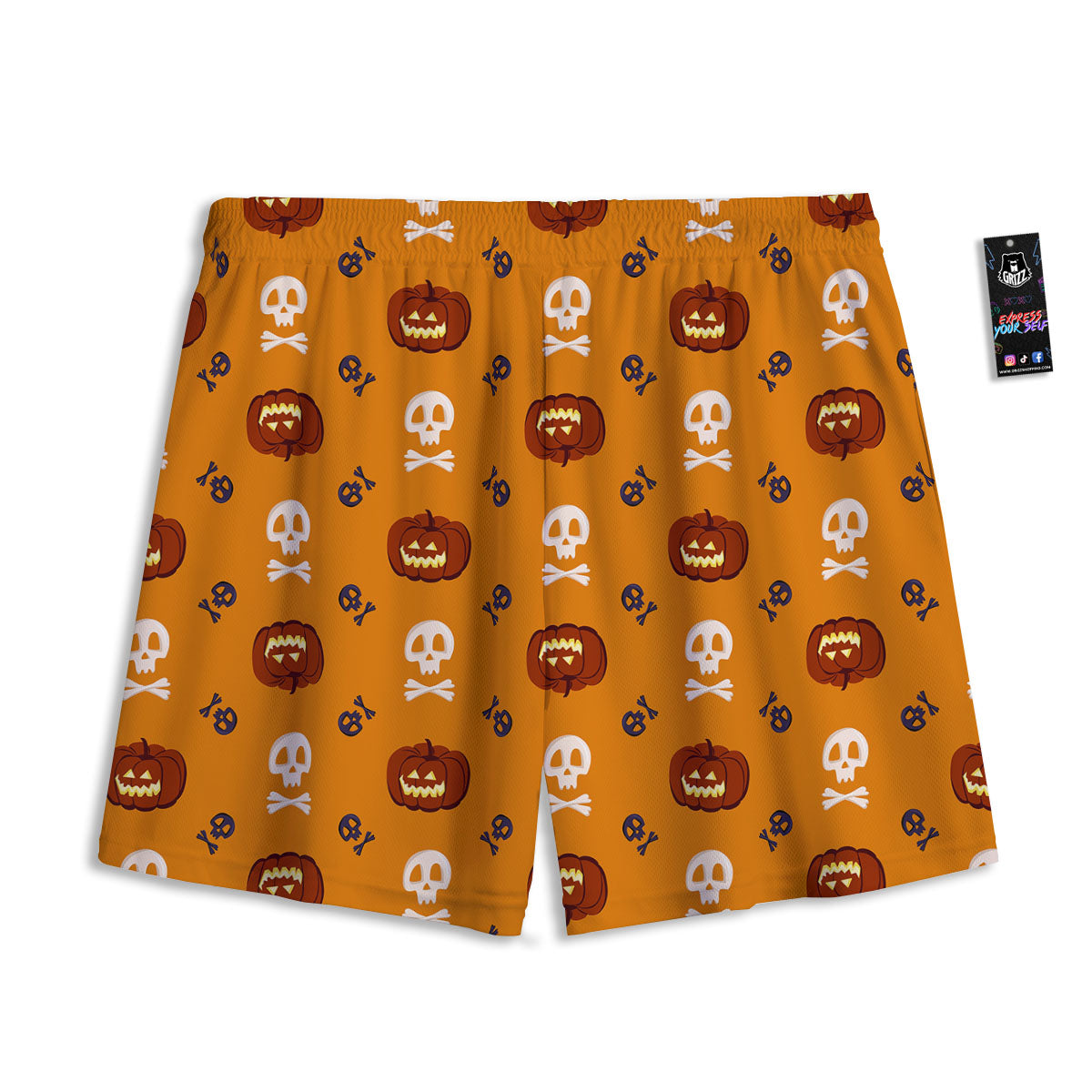 Pumkin And Skull Halloween Print Pattern Mesh Shorts