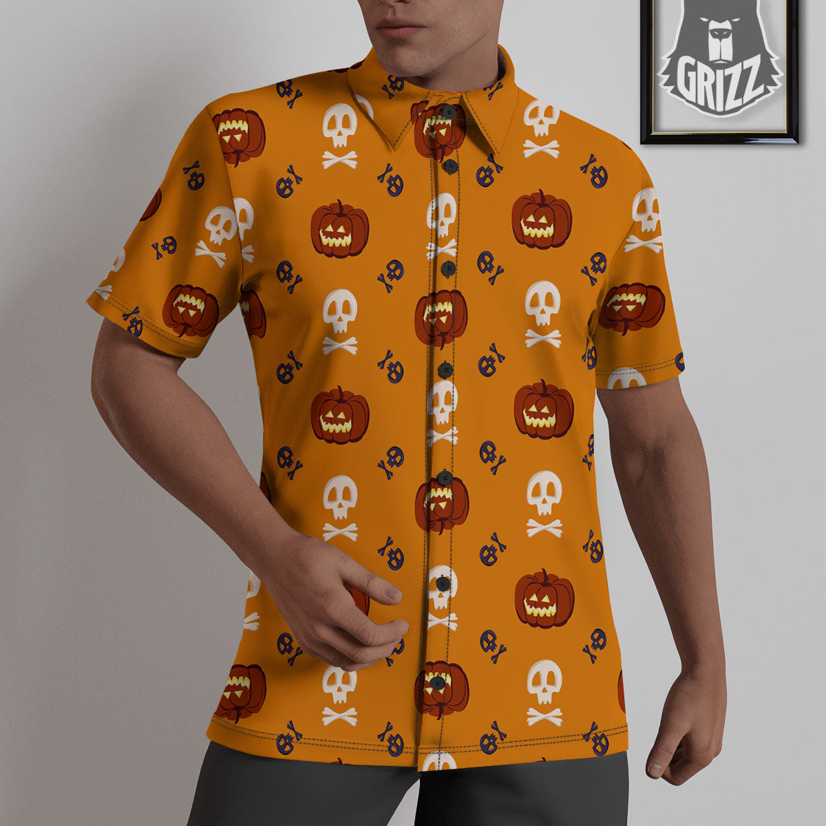 Pumkin And Skull Halloween Print Pattern Untucked Shirts-grizzshop