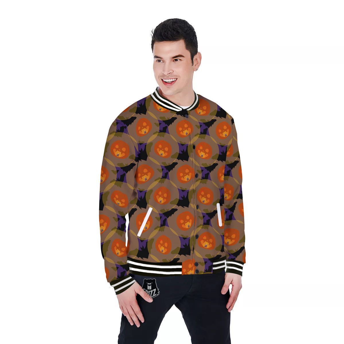 Pumkin Bat Halloween Print Pattern Baseball Jacket-grizzshop