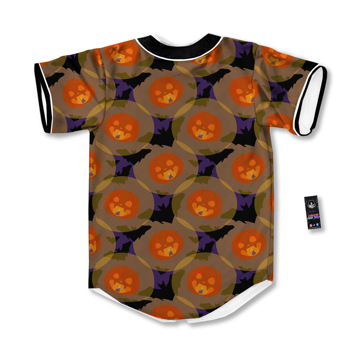 Pumkin Bat Halloween Print Pattern Baseball Jersey-grizzshop