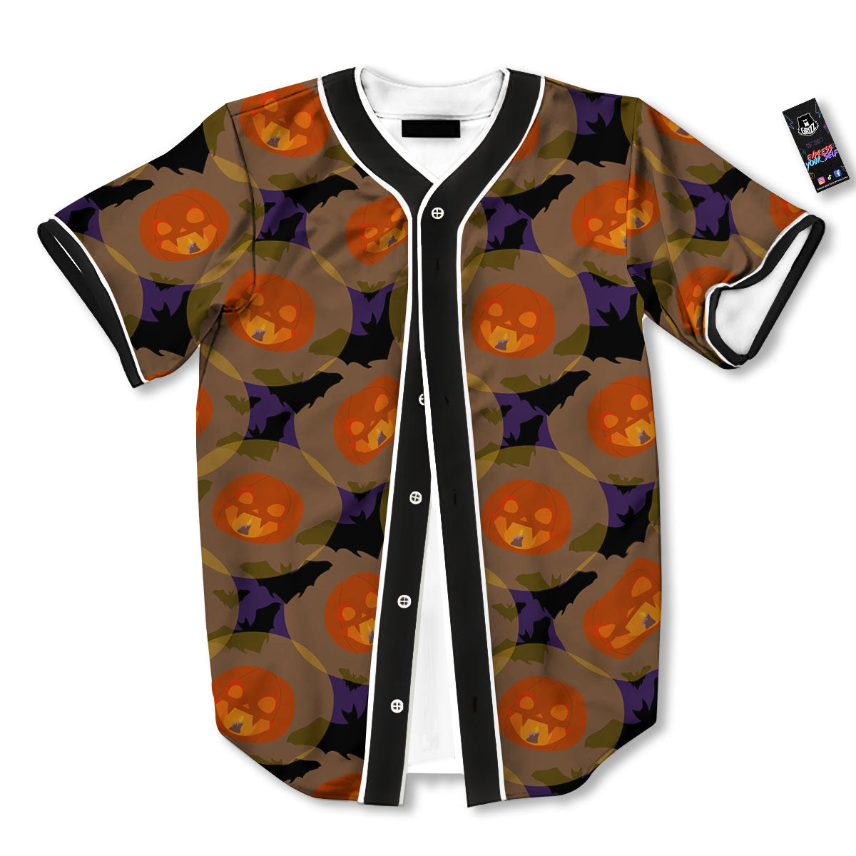 Pumkin Bat Halloween Print Pattern Baseball Jersey-grizzshop