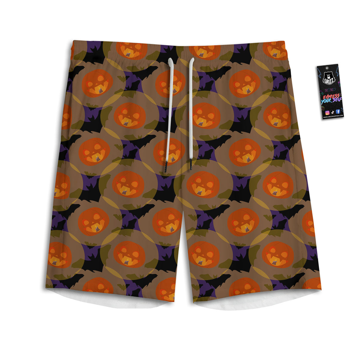 Pumkin Bat Halloween Print Pattern Men's Athletic Shorts