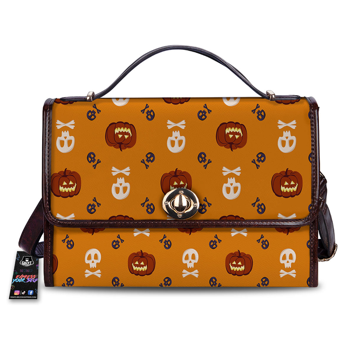 Pumkin And Skull Halloween Print Pattern Women's Satchel Bag