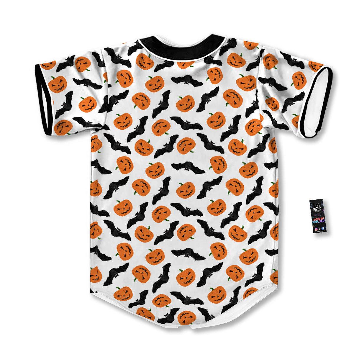 Pumpkin And Bat Halloween Print Pattern Baseball Jersey-grizzshop