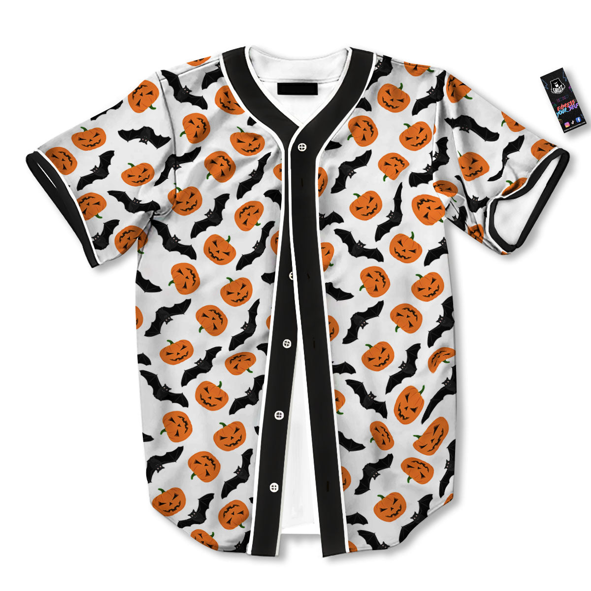 Pumpkin And Bat Halloween Print Pattern Baseball Jersey-grizzshop