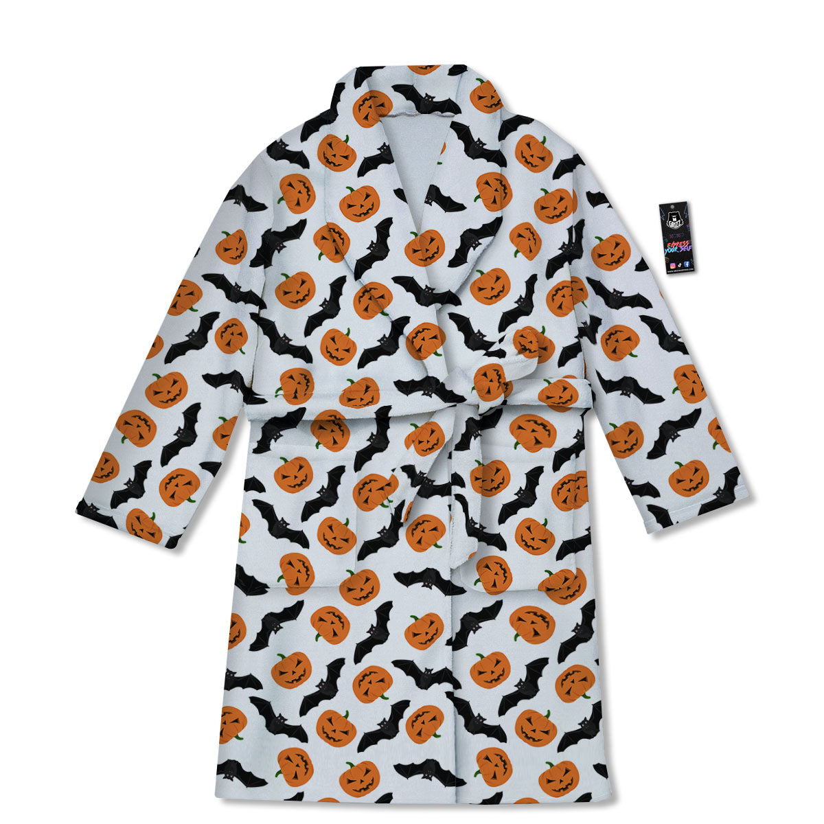 Pumpkin And Bat Halloween Print Pattern Bathrobe-grizzshop