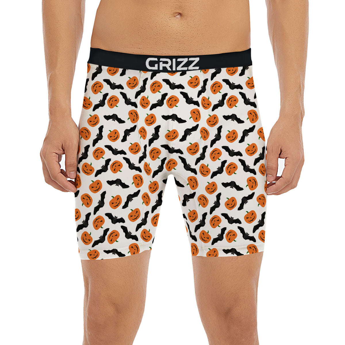 Pumpkin And Bat Halloween Print Pattern Boxer Briefs-grizzshop