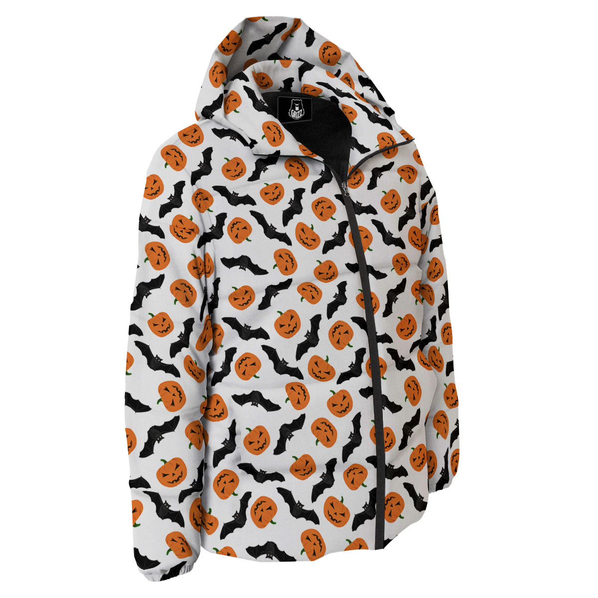 Pumpkin And Bat Halloween Print Pattern Down Jacket-grizzshop
