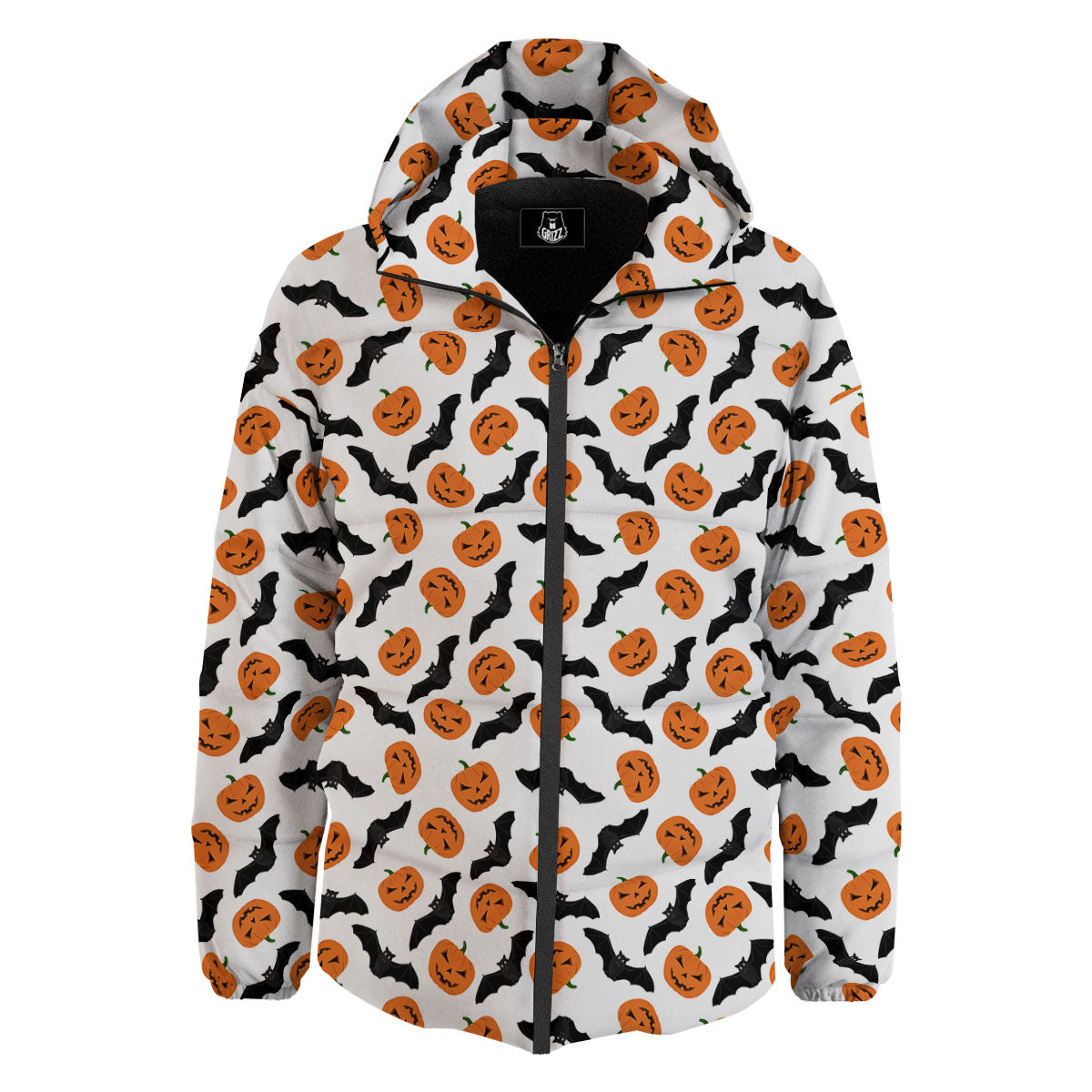 Pumpkin And Bat Halloween Print Pattern Down Jacket-grizzshop
