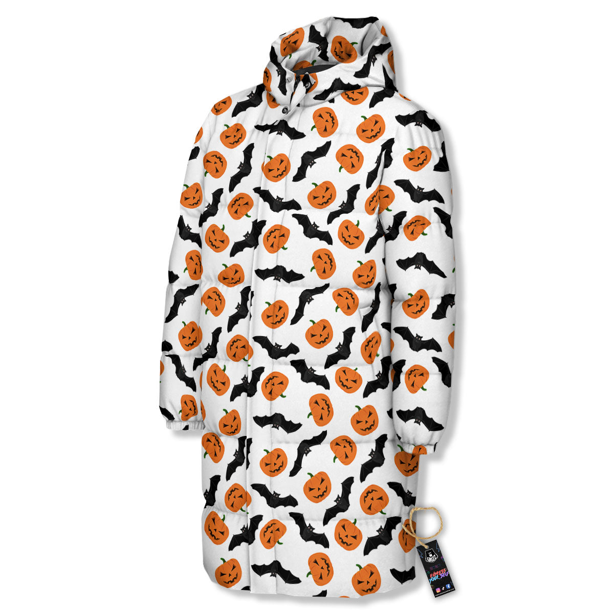Pumpkin And Bat Halloween Print Pattern Long Down Jacket-grizzshop