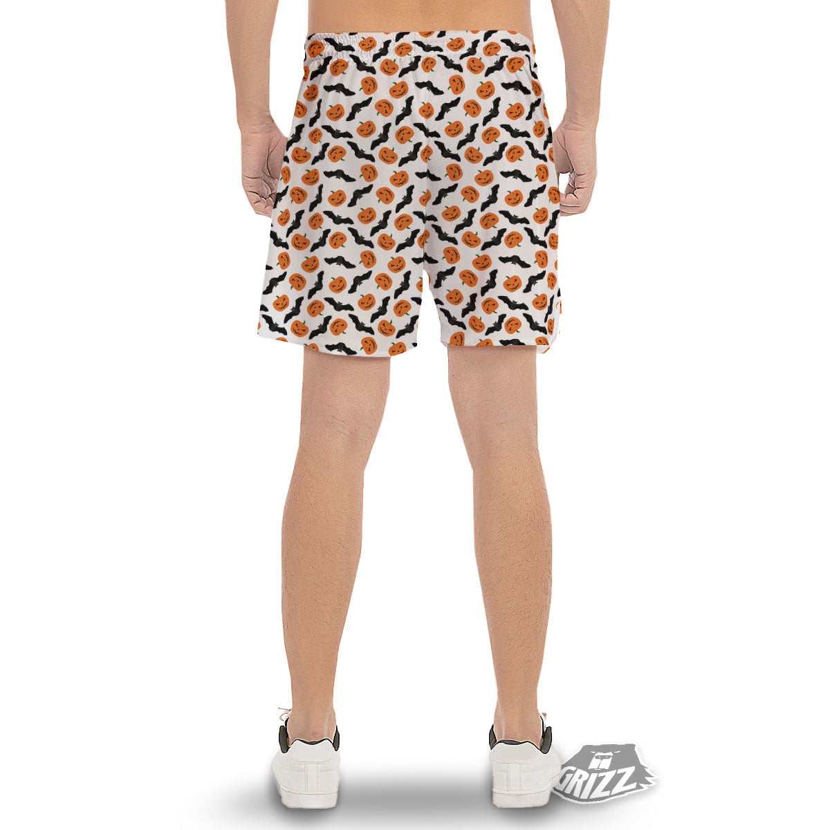 Pumpkin And Bat Halloween Print Pattern Men's Gym Shorts-grizzshop