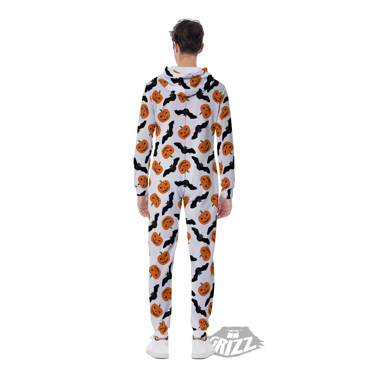 Pumpkin And Bat Halloween Print Pattern Men's Jumpsuit-grizzshop