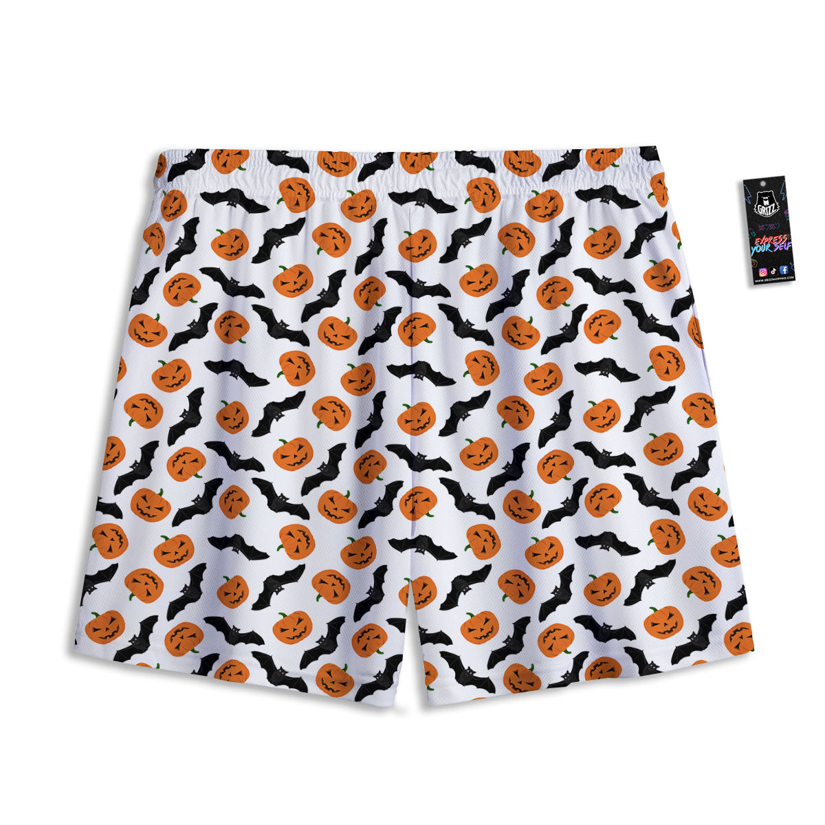 Pumpkin And Bat Halloween Print Pattern Mesh Shorts