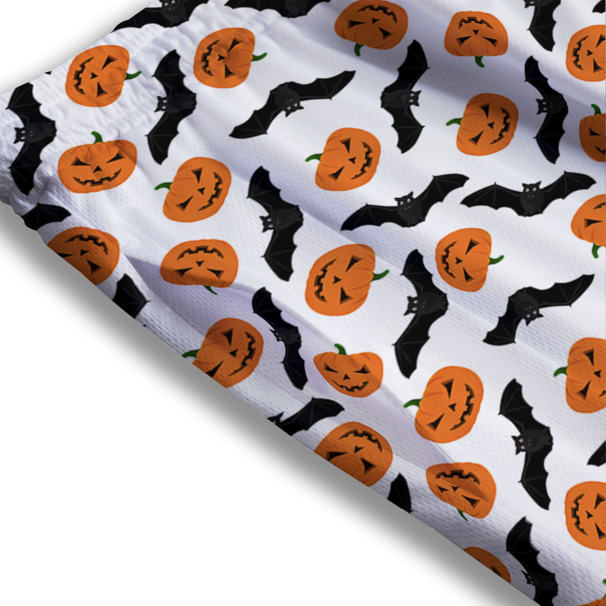 Pumpkin And Bat Halloween Print Pattern Mesh Shorts