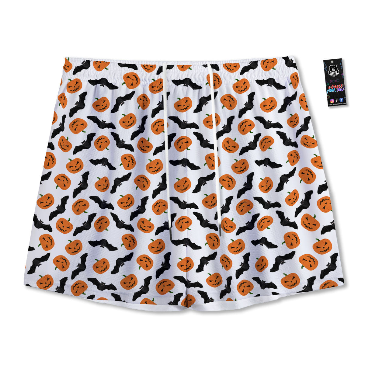 Pumpkin And Bat Halloween Print Pattern Mesh Shorts