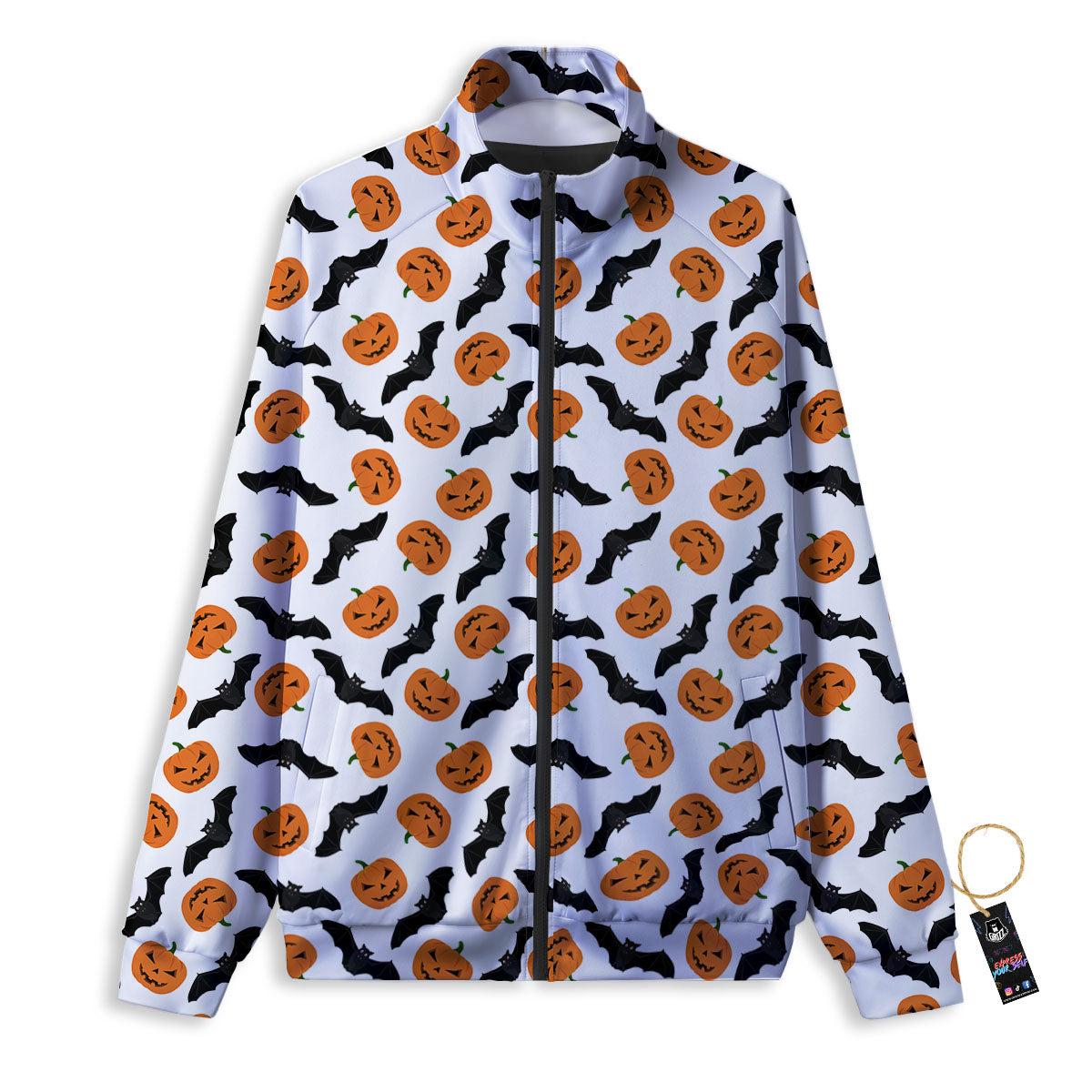 Pumpkin And Bat Halloween Print Pattern Track Jacket-grizzshop