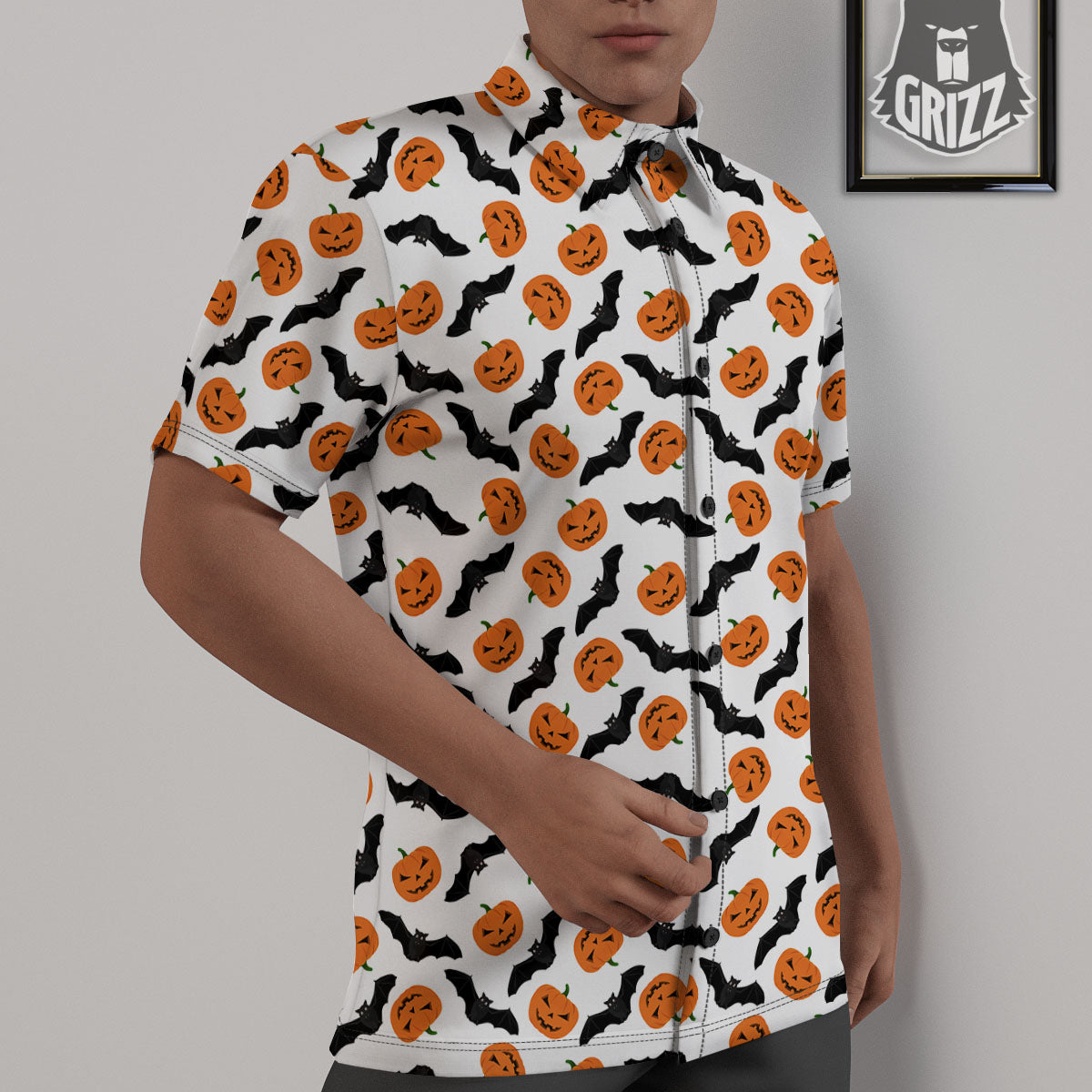 Pumpkin And Bat Halloween Print Pattern Untucked Shirts-grizzshop
