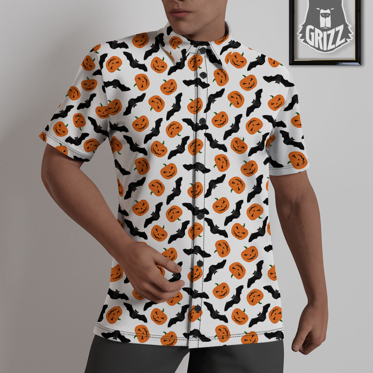Pumpkin And Bat Halloween Print Pattern Untucked Shirts-grizzshop