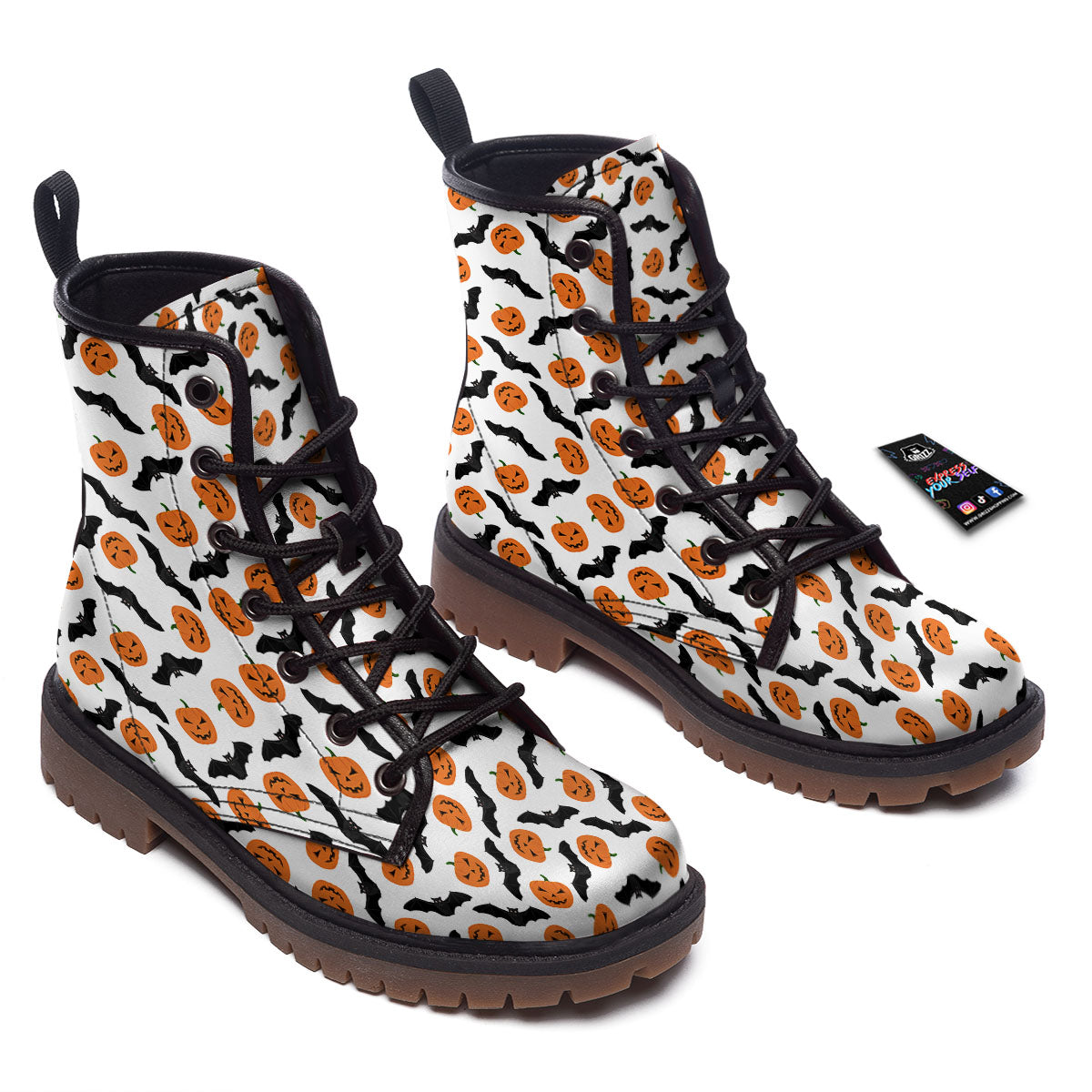 Pumpkin And Bat Halloween Print Pattern Work Boots-grizzshop