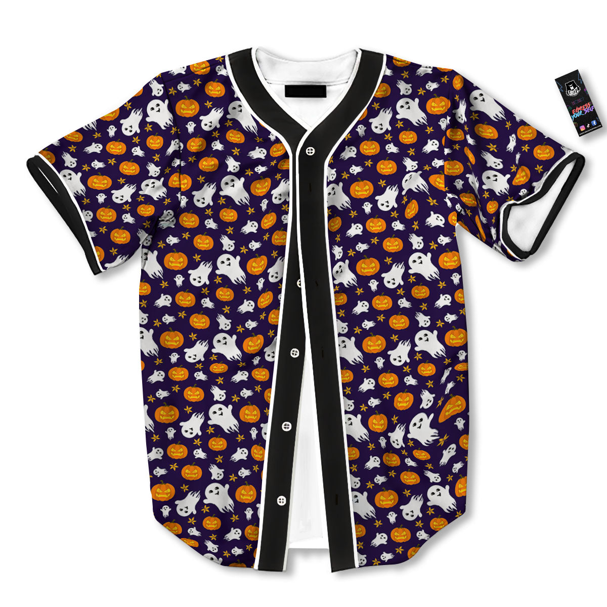 Pumpkin And Ghost Print Pattern Baseball Jersey-grizzshop