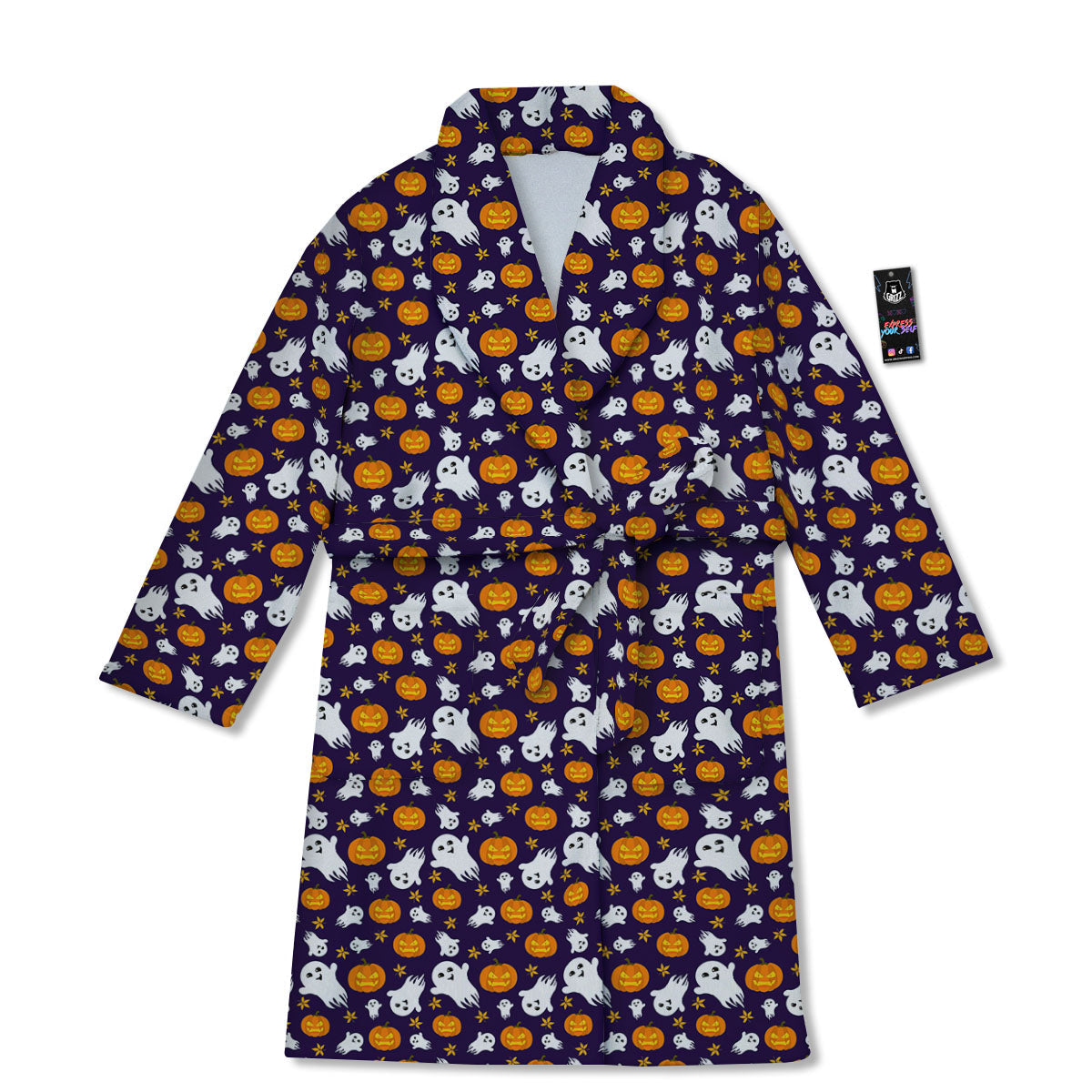 Pumpkin And Ghost Print Pattern Bathrobe-grizzshop
