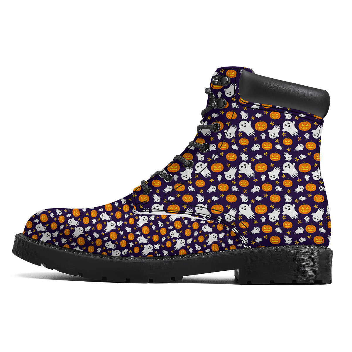 Pumpkin And Ghost Print Pattern Boots-grizzshop