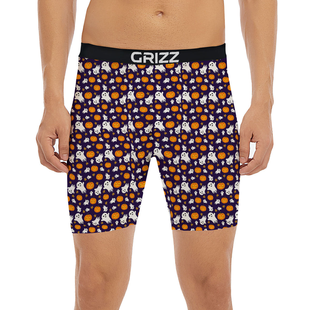 Pumpkin And Ghost Print Pattern Boxer Briefs-grizzshop