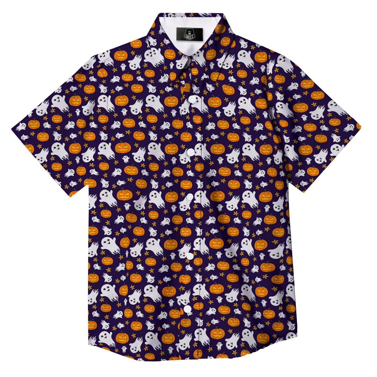 Pumpkin And Ghost Print Pattern Button Up Shirt-grizzshop