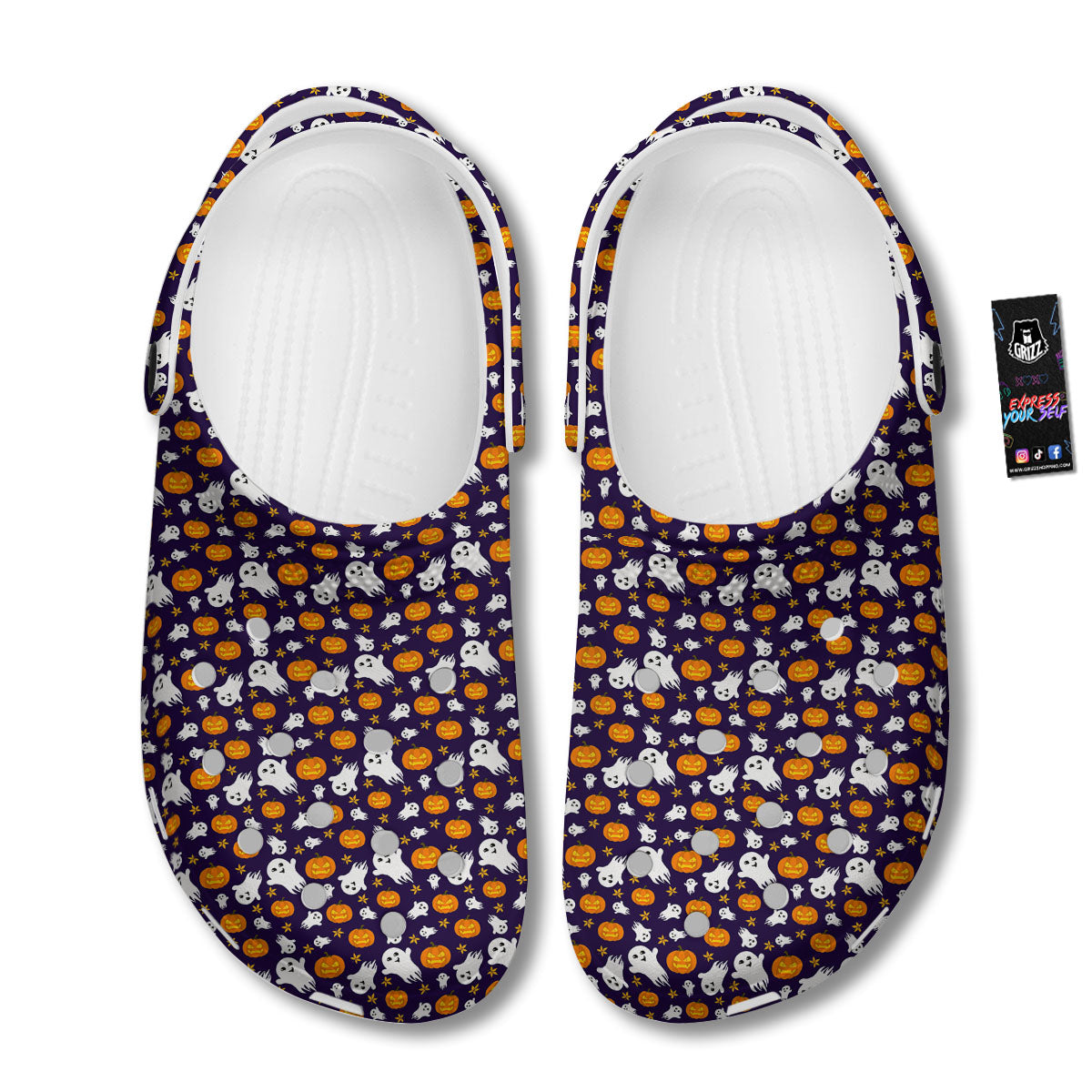 Pumpkin And Ghost Print Pattern Clog-grizzshop