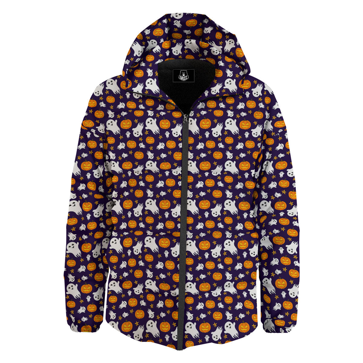 Pumpkin And Ghost Print Pattern Down Jacket-grizzshop