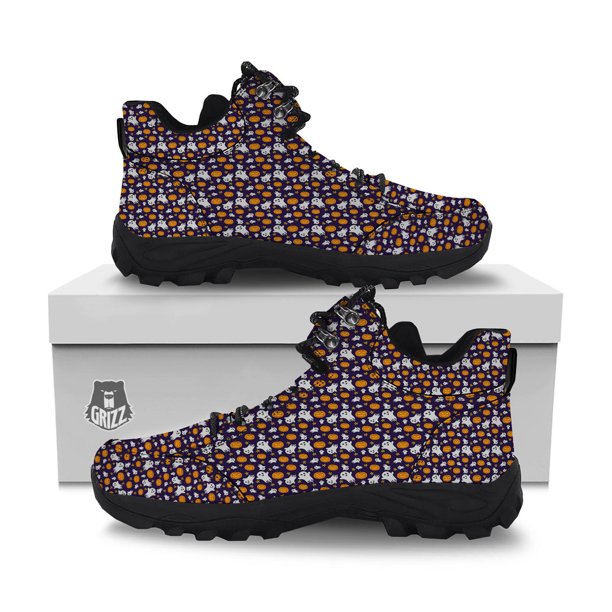 Pumpkin And Ghost Print Pattern Hiking Shoes-grizzshop