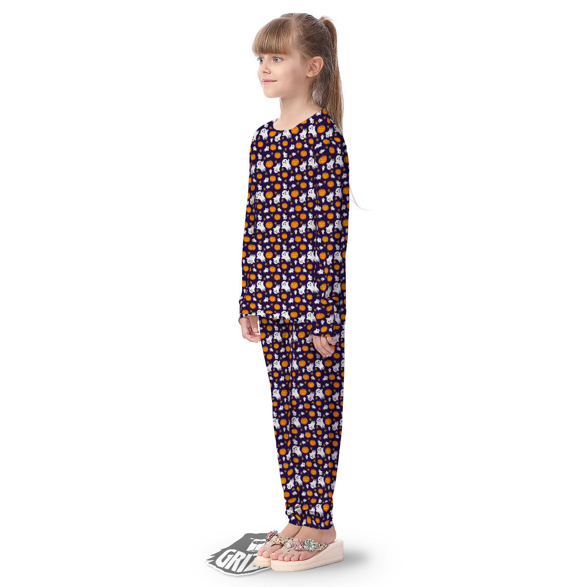 Pumpkin And Ghost Print Pattern Kid's Pajamas-grizzshop