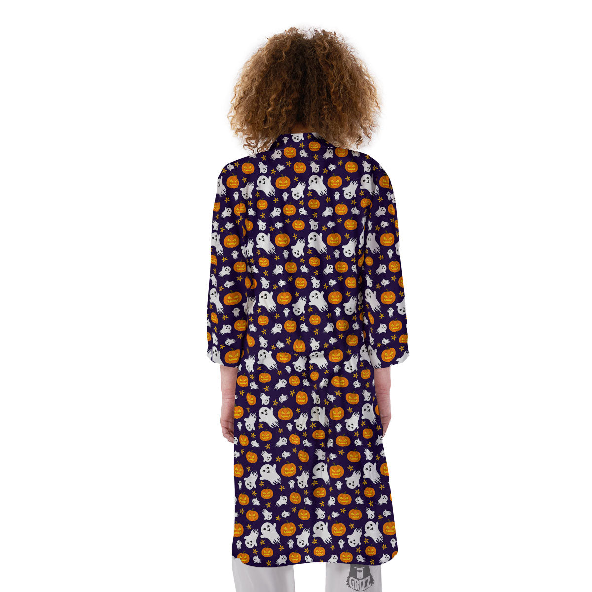 Pumpkin And Ghost Print Pattern Kimono-grizzshop