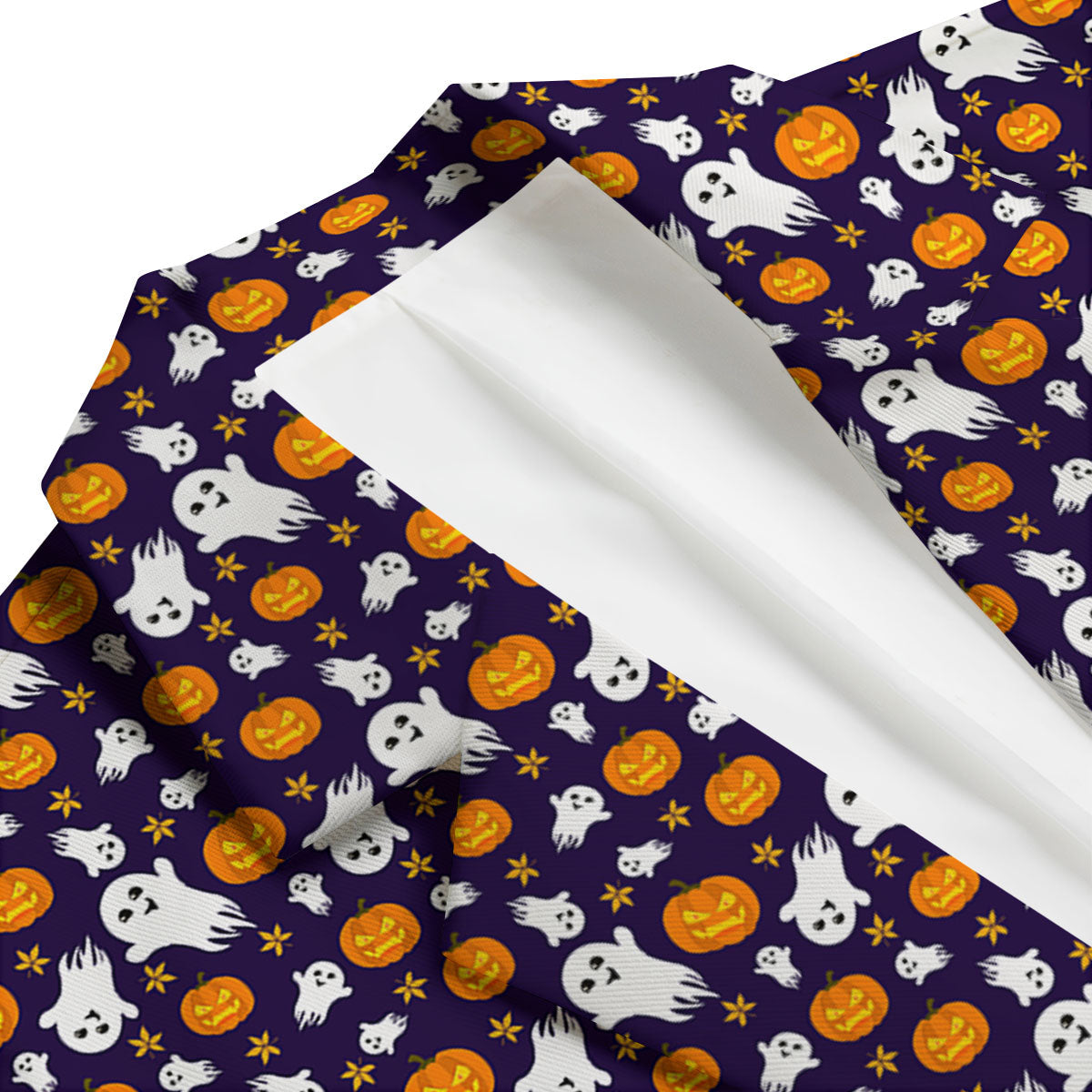 Pumpkin And Ghost Print Pattern Men's Blazer-grizzshop