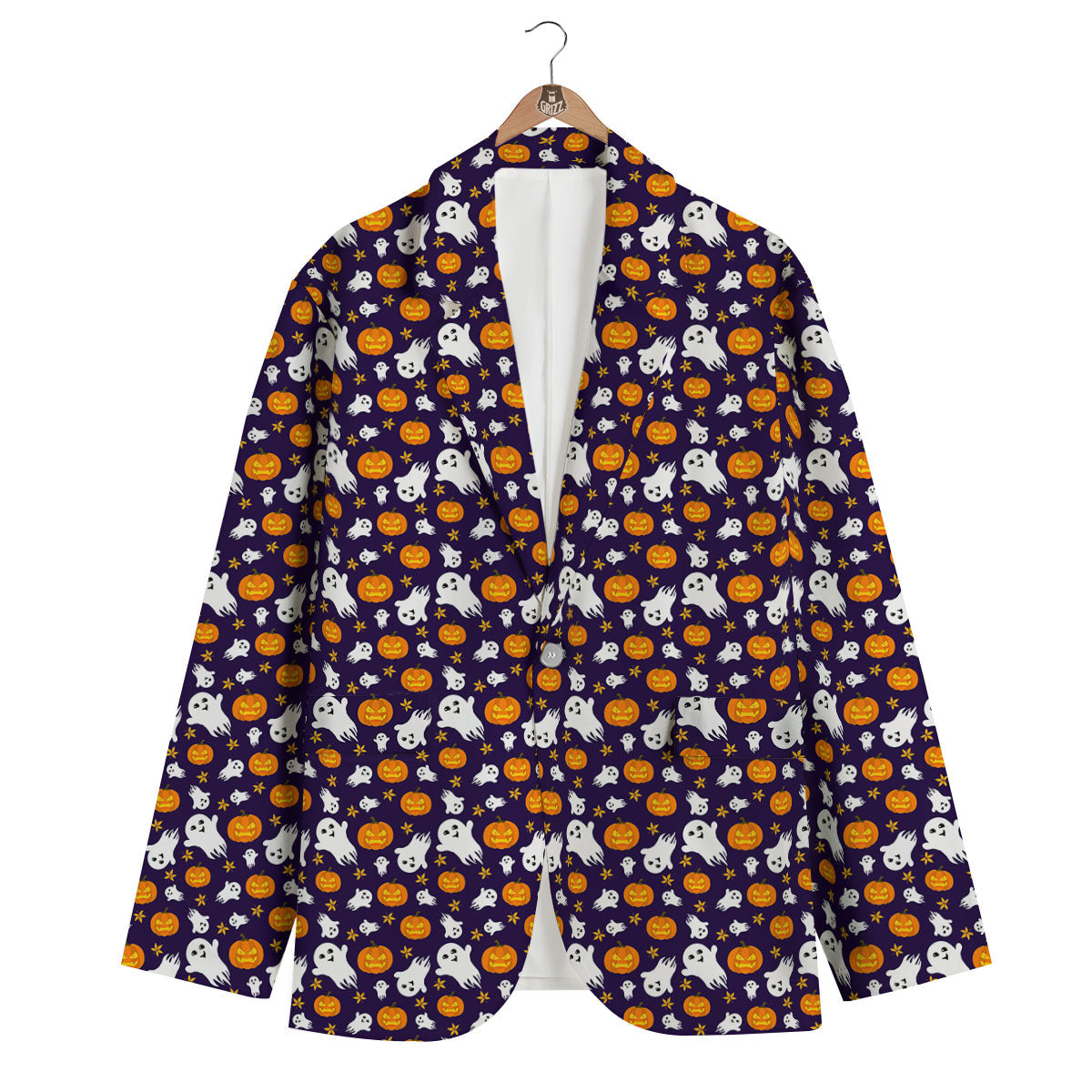 Pumpkin And Ghost Print Pattern Men's Blazer-grizzshop