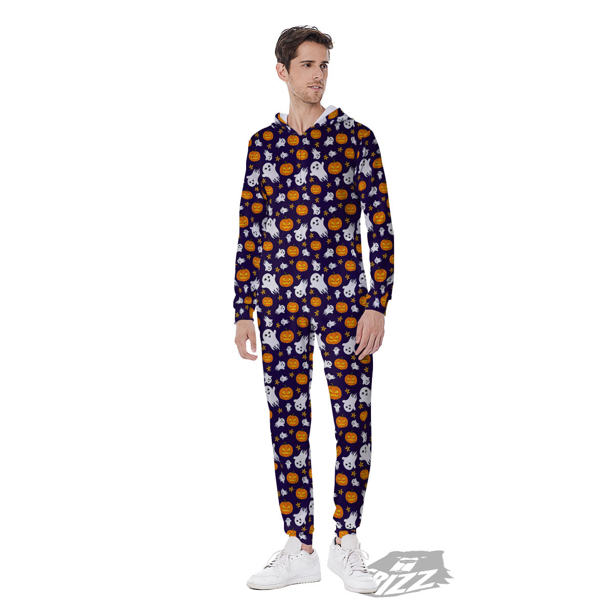 Pumpkin And Ghost Print Pattern Men's Jumpsuit-grizzshop