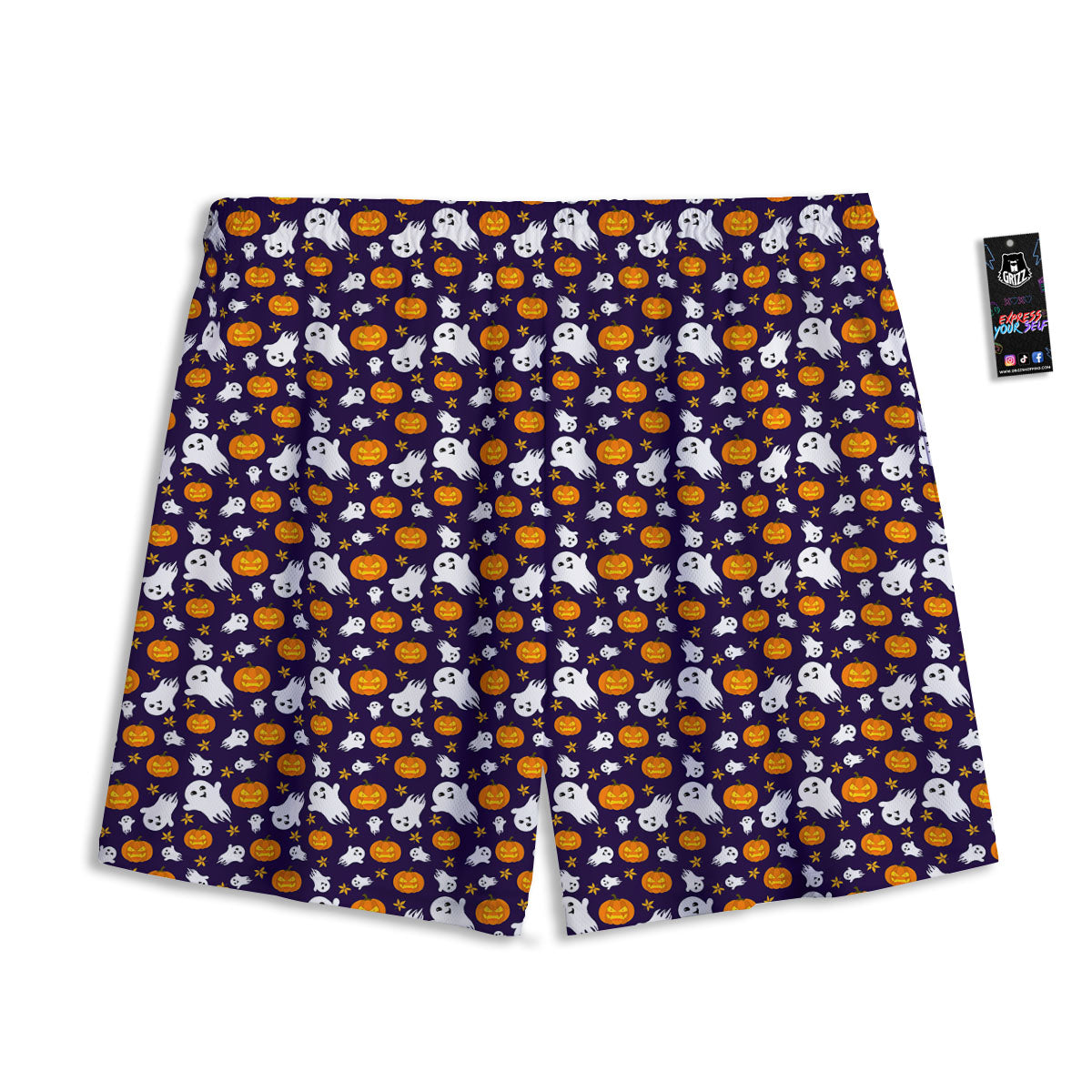 Pumpkin And Ghost Print Pattern Mesh Shorts
