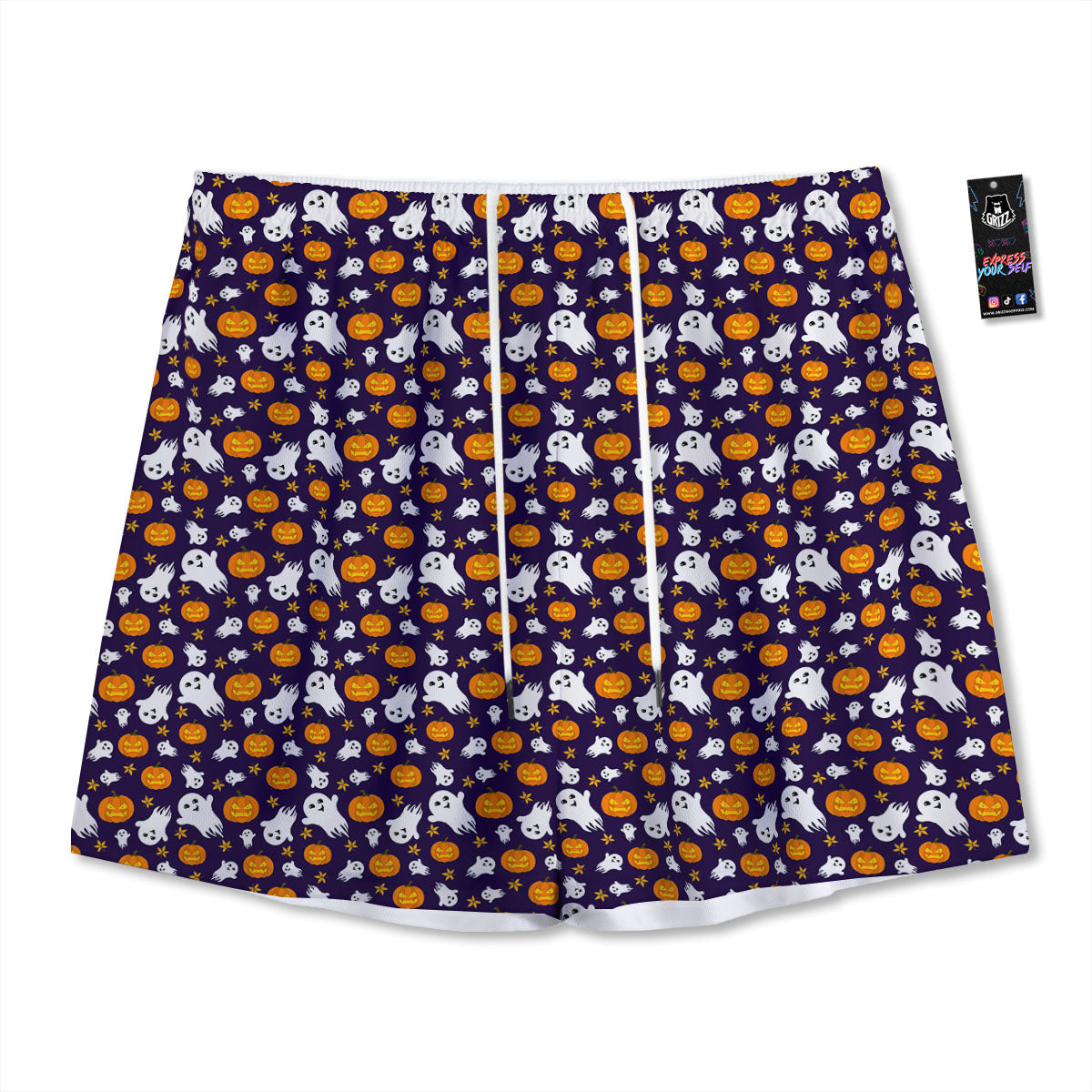 Pumpkin And Ghost Print Pattern Mesh Shorts