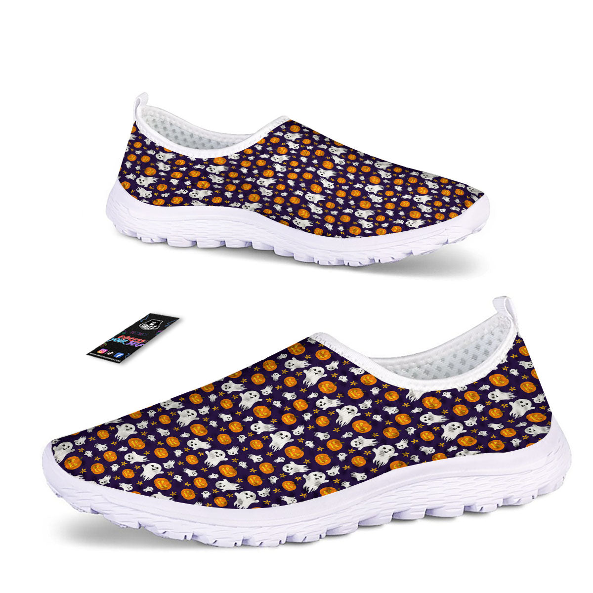 Pumpkin And Ghost Print Pattern Nurse Shoes-grizzshop