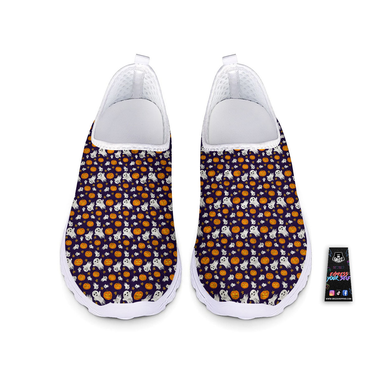 Pumpkin And Ghost Print Pattern Nurse Shoes-grizzshop