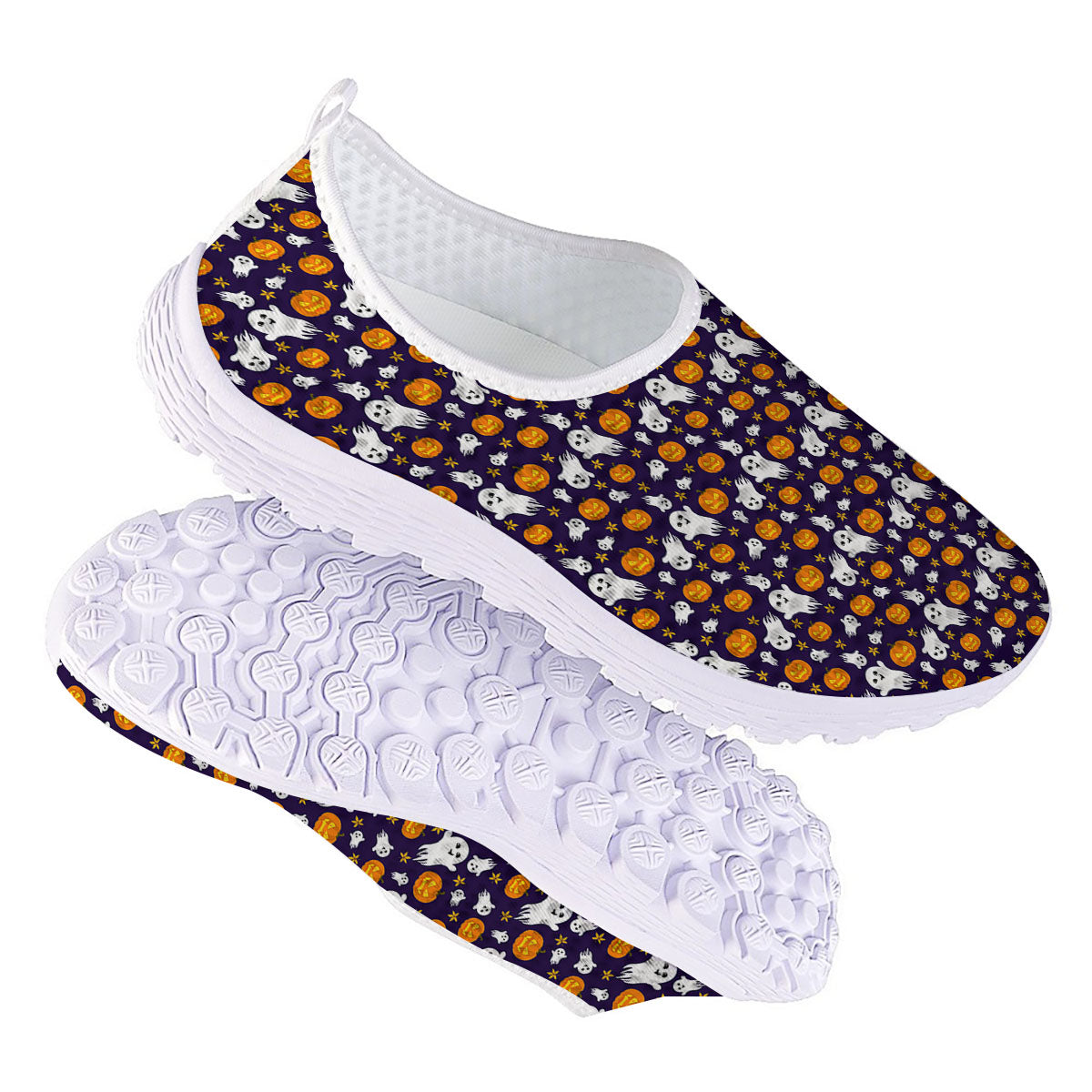 Pumpkin And Ghost Print Pattern Nurse Shoes-grizzshop