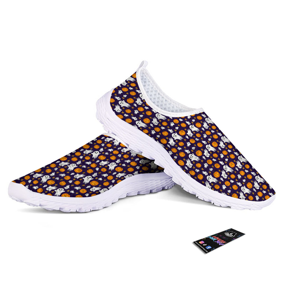 Pumpkin And Ghost Print Pattern Nurse Shoes-grizzshop