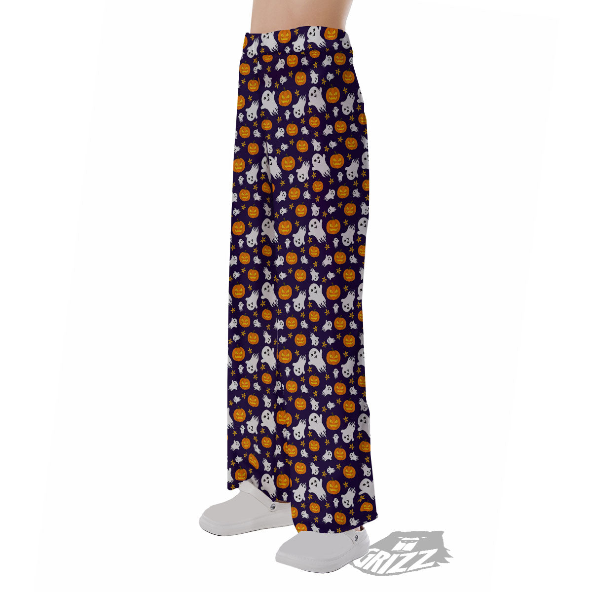 Pumpkin And Ghost Print Pattern Pajama Pants-grizzshop