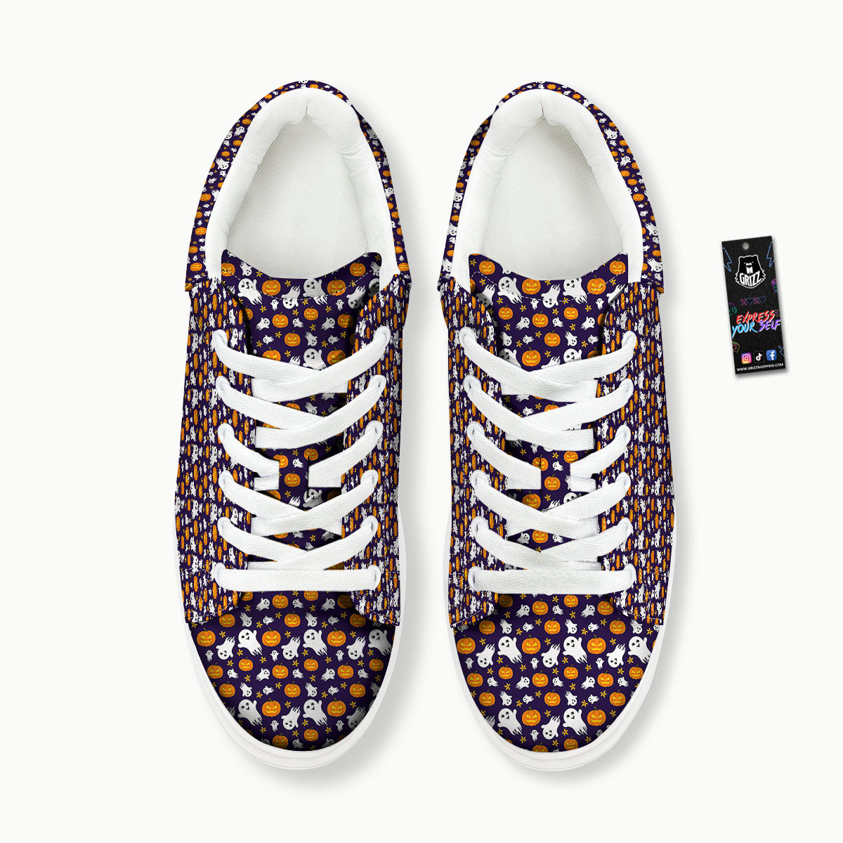 Pumpkin And Ghost Print Pattern Platform Shoes-grizzshop