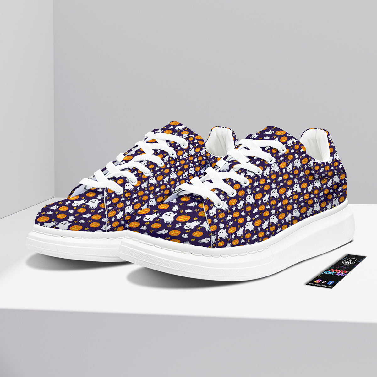 Pumpkin And Ghost Print Pattern Platform Shoes-grizzshop