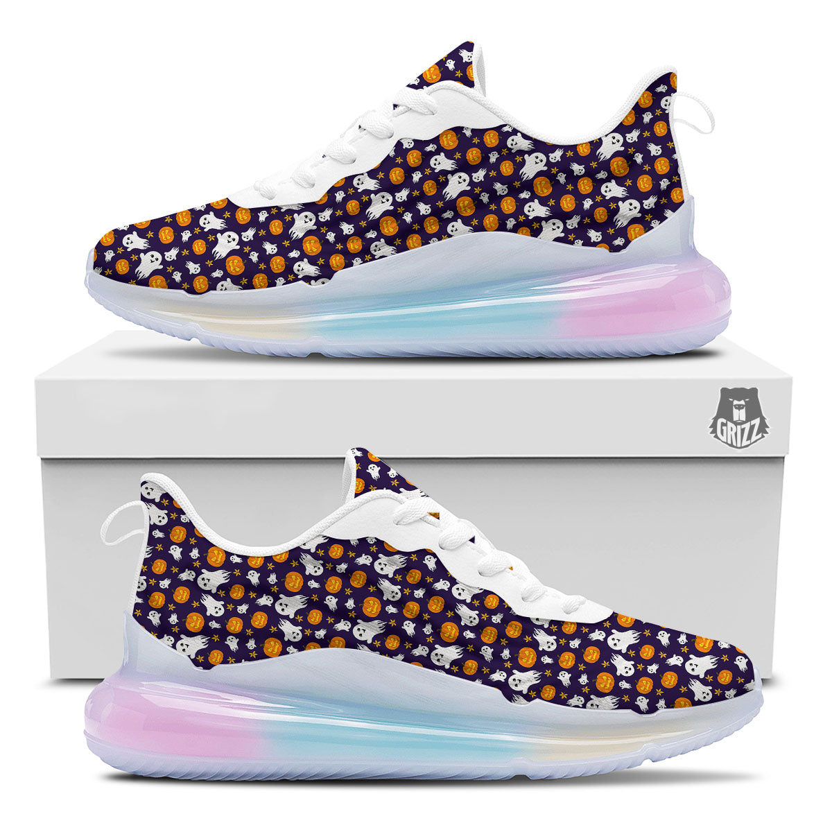 Pumpkin And Ghost Print Pattern Running Sneakers-grizzshop