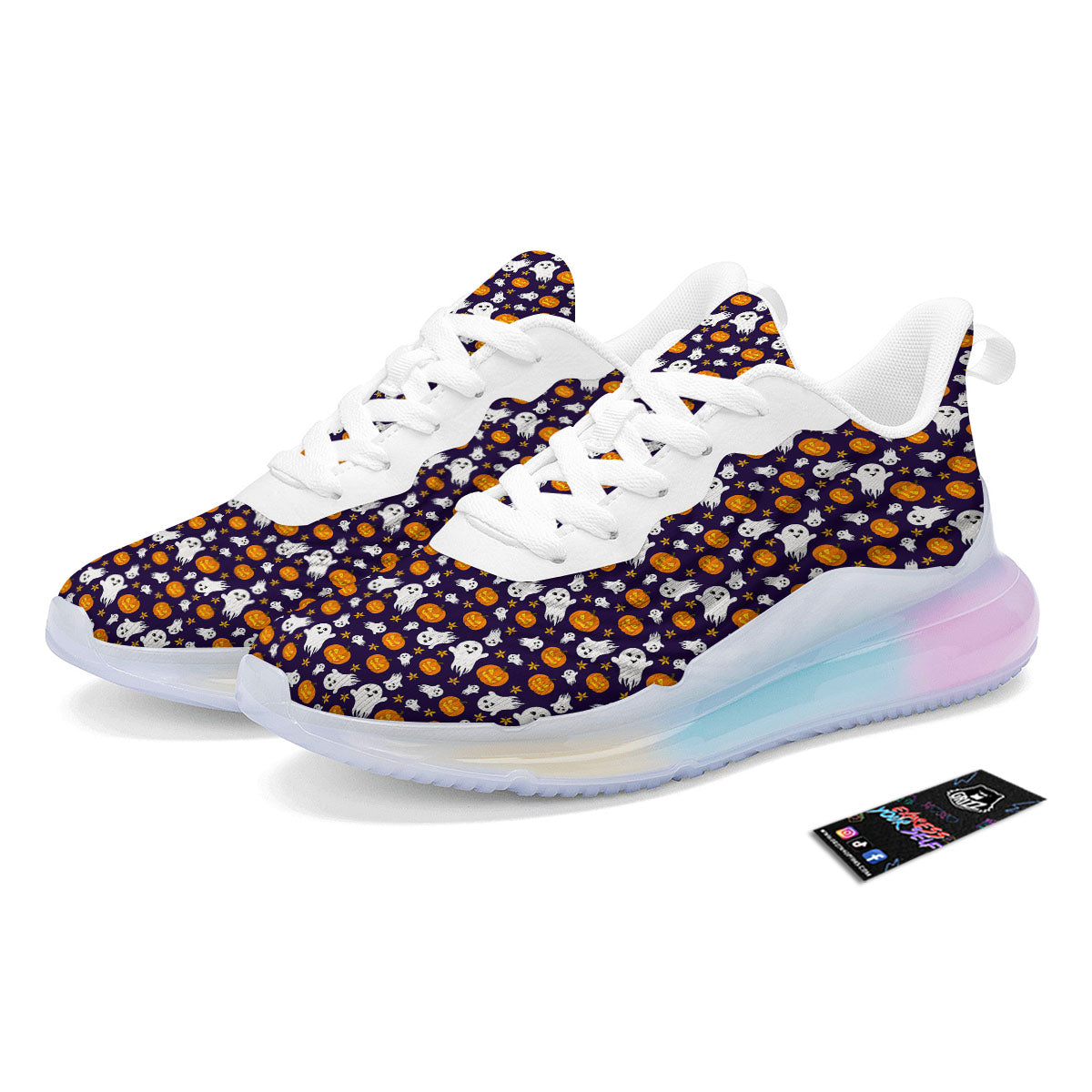 Pumpkin And Ghost Print Pattern Running Sneakers-grizzshop