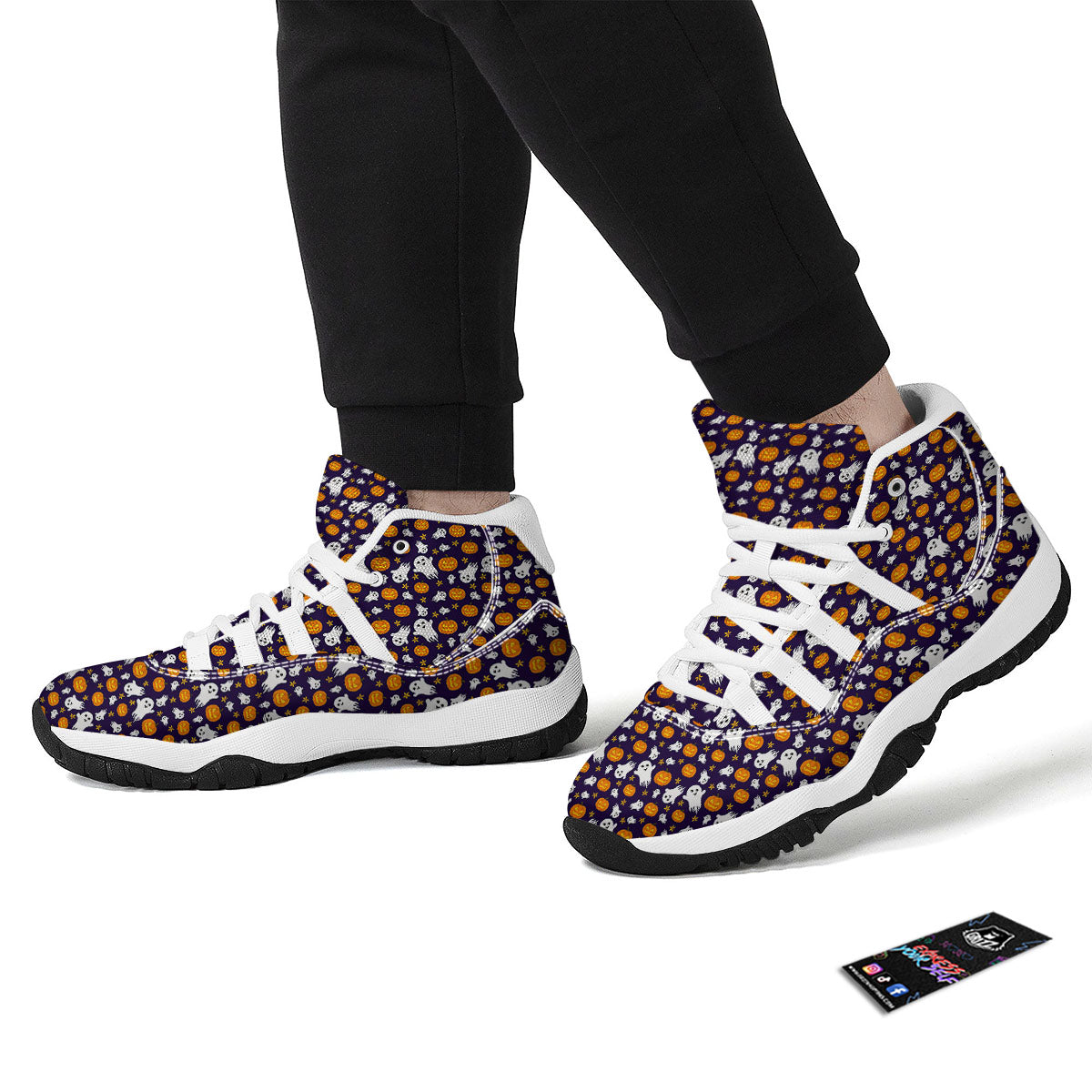 Pumpkin And Ghost Print Pattern White Bball Shoes-grizzshop