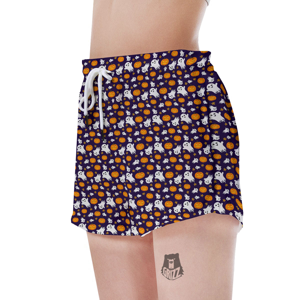 Pumpkin And Ghost Print Pattern Women's Shorts-grizzshop