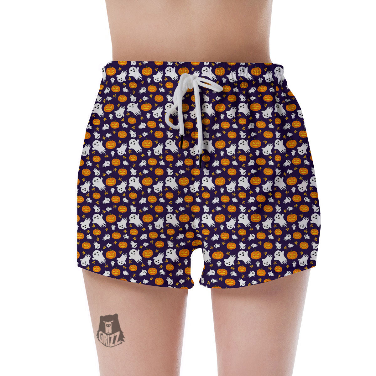 Pumpkin And Ghost Print Pattern Women's Shorts-grizzshop